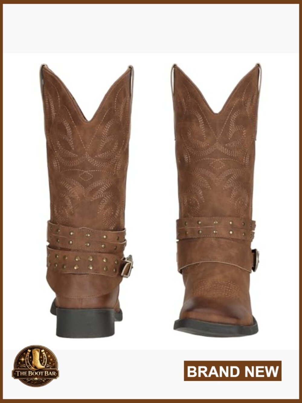 Faux Leather Square Toe Cowboy Boots with Detachable Buckles Pull On - Picture 4 of 7